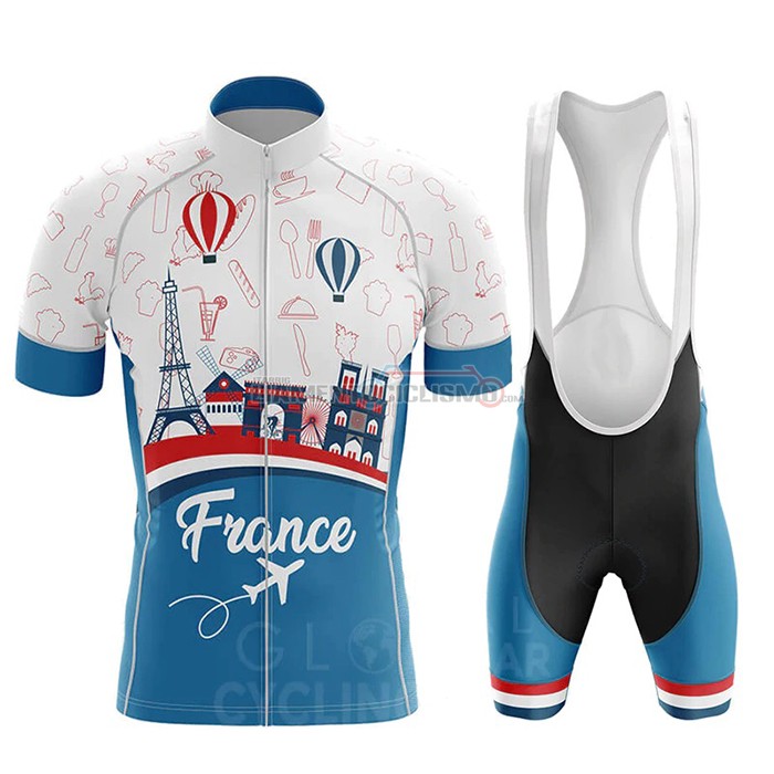 Abbigliamento Ciclismo Campione Francia Manica Corta 2020 Celeste Bianco Rosso